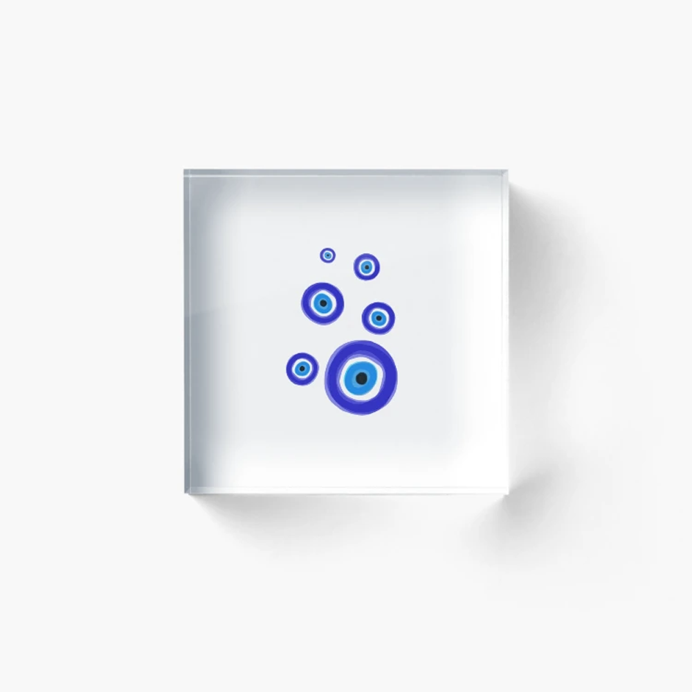 Evil Eye Dynamic Blue Bubbles Acrylic Block