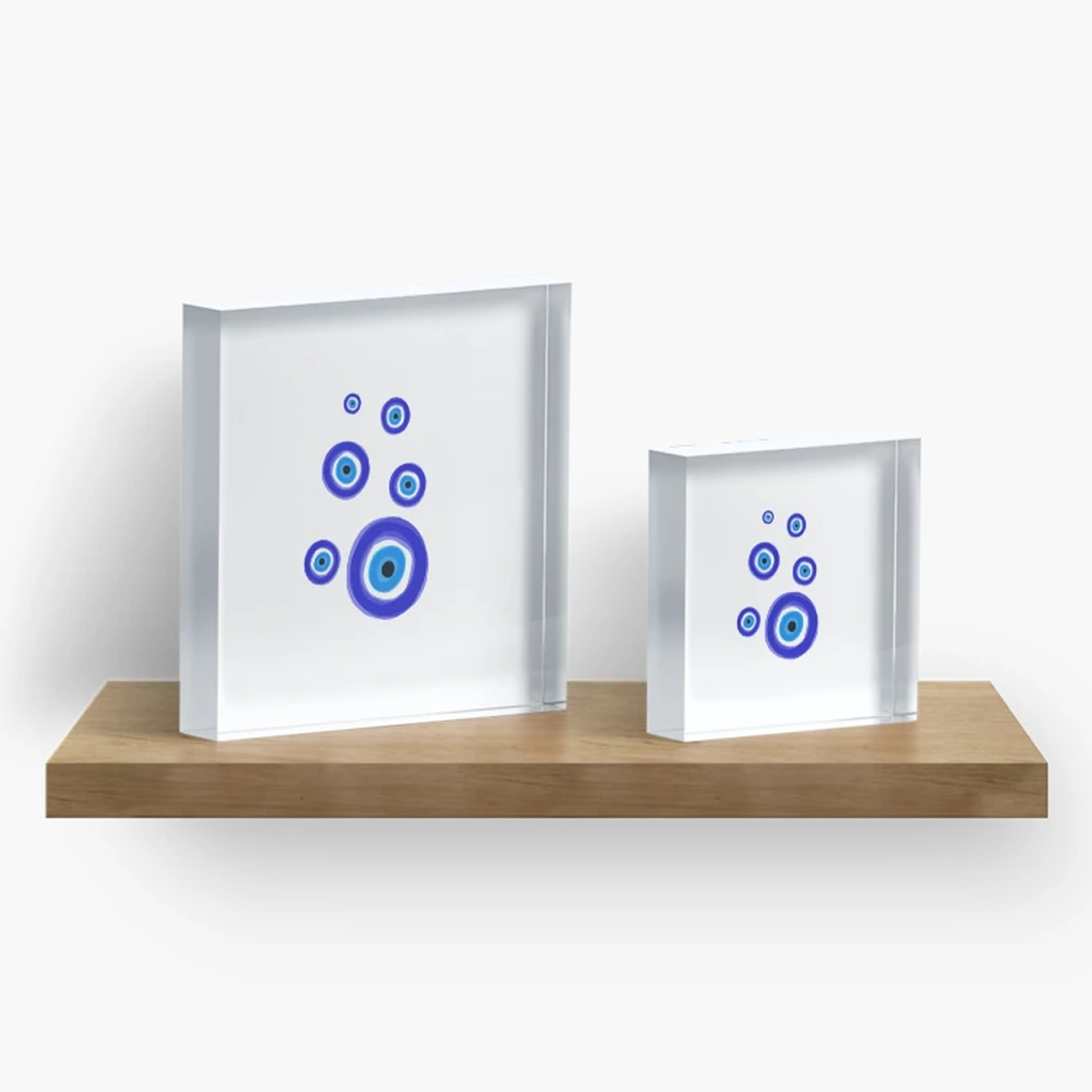 Evil Eye Dynamic Blue Bubbles Acrylic Block