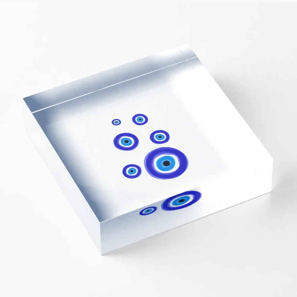 Evil Eye Dynamic Blue Bubbles Acrylic Block